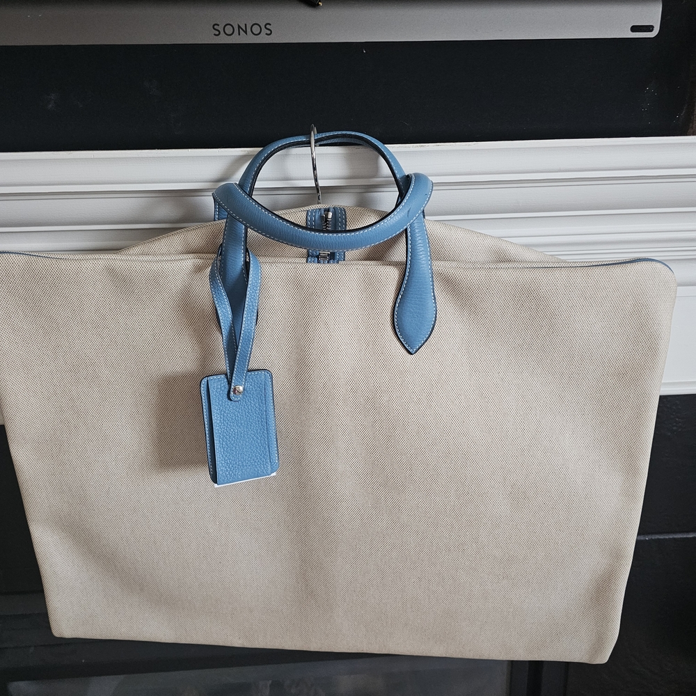 Hermes Garment Canvas Tote with Blue Leather Trim